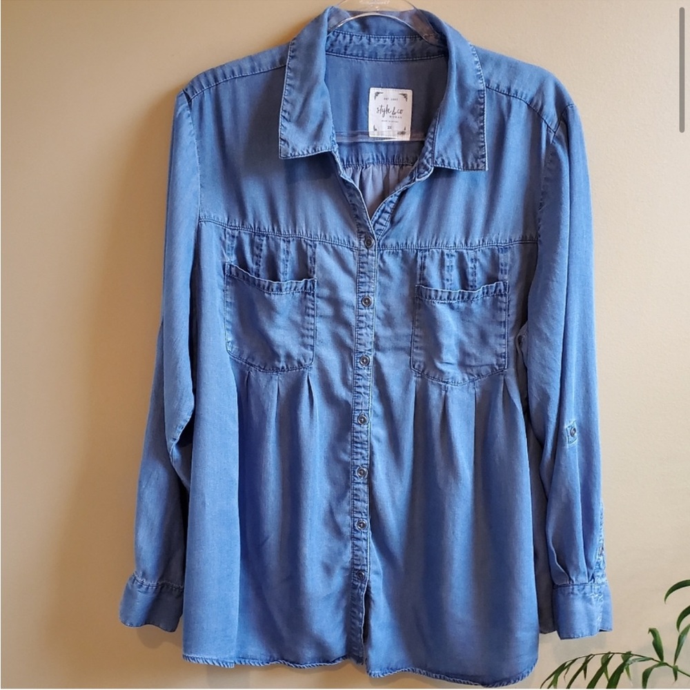 Style & Co chambray long sleeve button down shirt